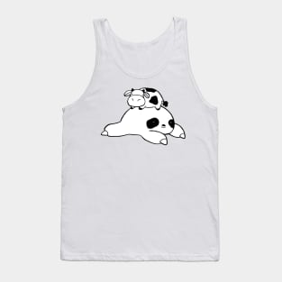 Sloth and Little Cow White and Black Line Tank Top